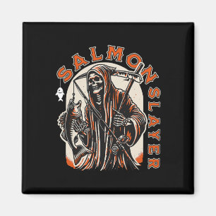Salmon Slayer Funny Skeleton Fishing Salmon Fish Magnet