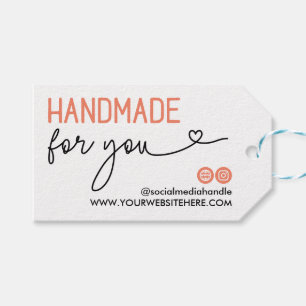 Salmon Social Media Heart Handmade For You Logo Gift Tags