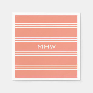 Salmon Stripes custom monogram paper napkins
