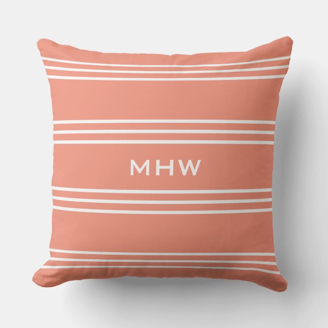 Salmon Stripes custom monogram throw pillows (Front)