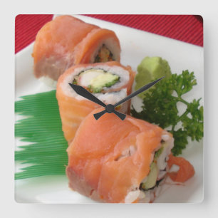 salmon sushi rolls - photo square wall clock