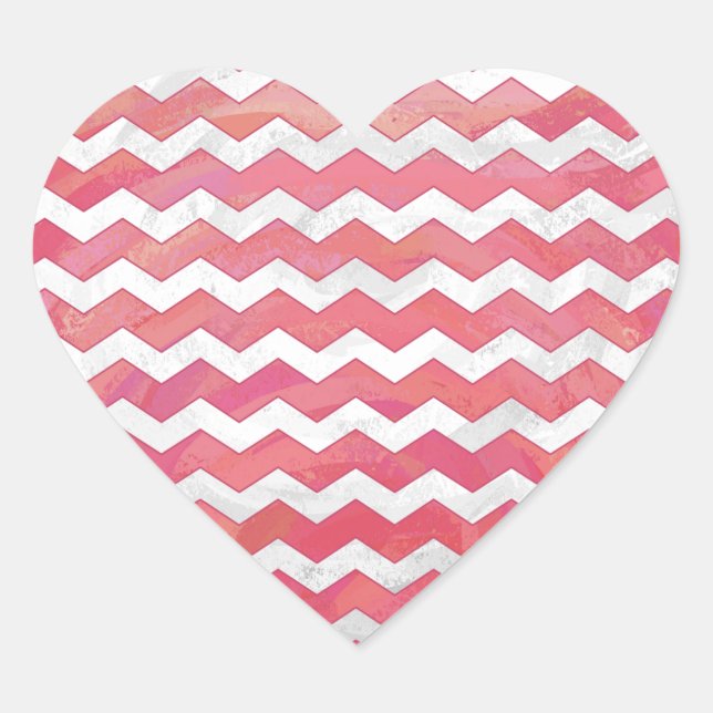 Salmon Swirl Chevron Pattern Heart Sticker (Front)