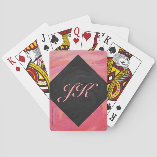 Salmon Swirl Monogram Playing Cards (Back)