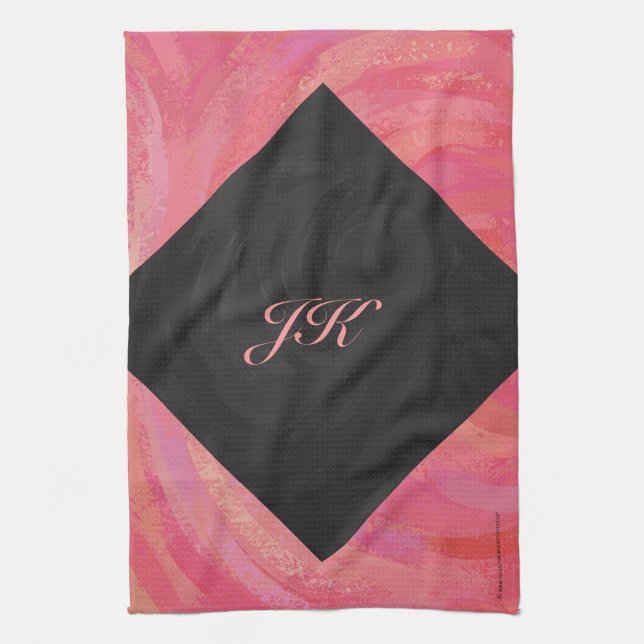 Salmon Swirl Monogram Tea Towel (Vertical)
