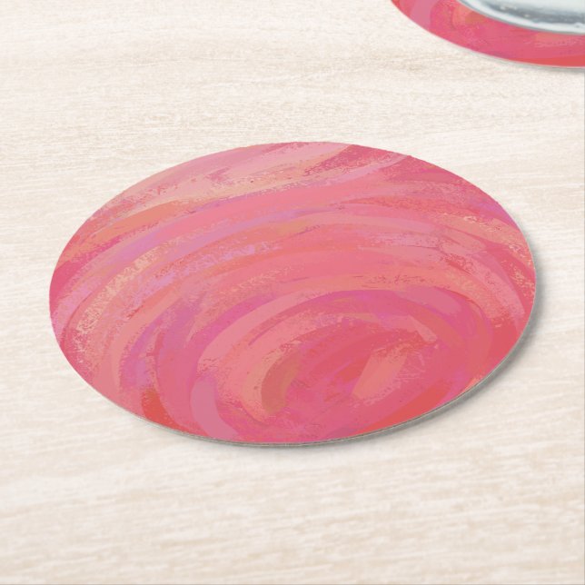 Salmon Swirl Round Paper Coaster (Angled)