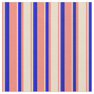 Salmon, Tan, Blue, and Dark Blue Coloured Lines Fabric