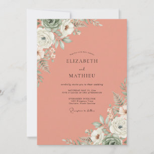 Salmon White Blossom Wedding Invitation