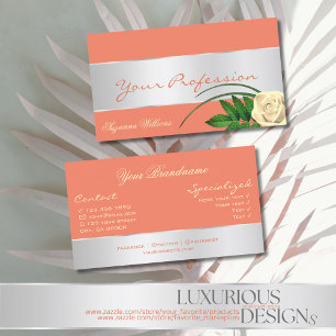 Salmon with Silver Decor and Gorgeous Rose Flower Business Card