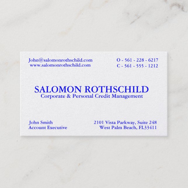 SALOMON ROTHSCHILD BUSINESS CARD (Front)
