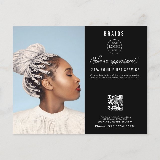 Salon Appointment Hair Braids Business Logo Flyer (Front)
