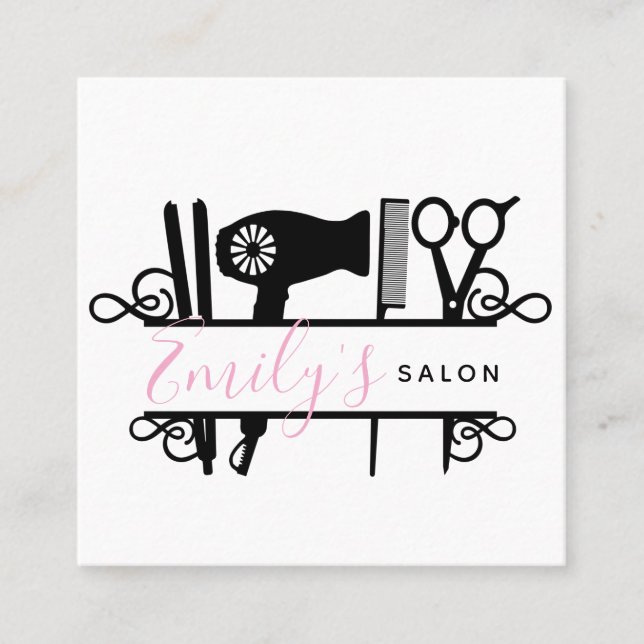 Salon Barber Business Logo Script Barcode Square Business Card (Front)