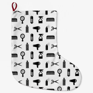Salon & Barber Hairdresser Pattern CUSTOM COLOR Large Christmas Stocking