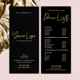 Salon Black & Faux Gold Logo Modern Price List Rack Card
