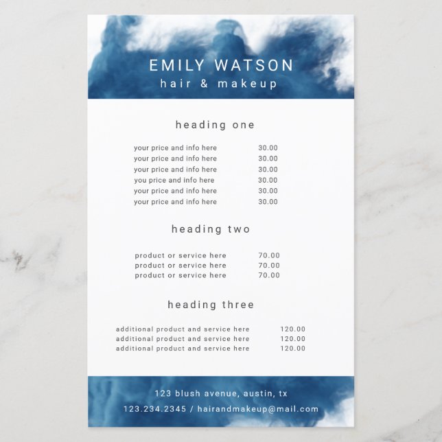salon blue smoke effect price list (Front)