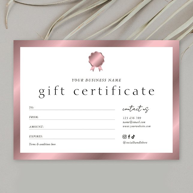 Salon Bronze Rose Gold Effect Gift Certificate (Creator Uploaded)