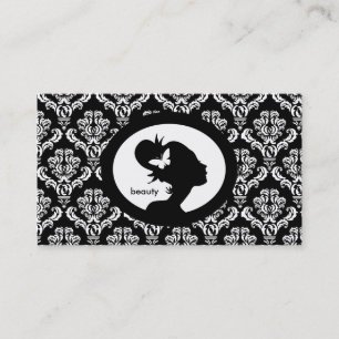 Salon Business Card Butterfly Woman Silhouette BW