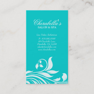 Salon Business Card Elegant Floral White Blue