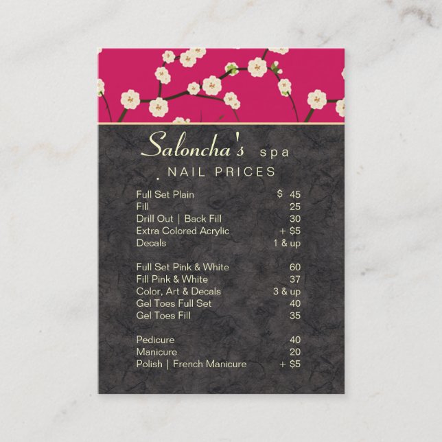 Salon Business Card spa cherry blossom hot pink (Front)