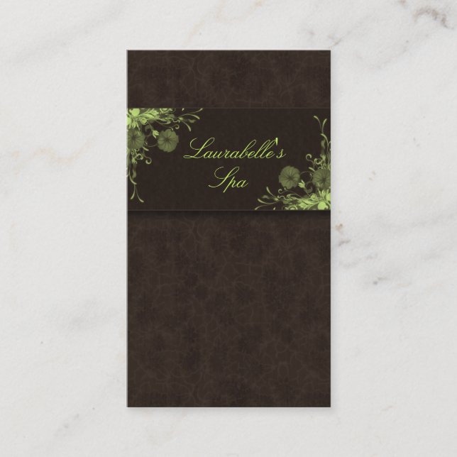 Salon Business Card Spa Flowers Green Brown (Front)