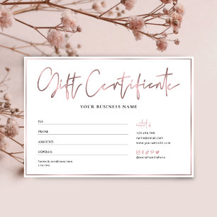 Salon Chic Rose Gold Logo Trendy Gift Certificate