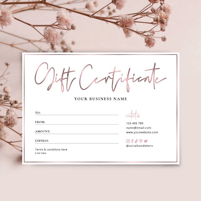 Salon Chic Rose Gold Logo Trendy Gift Certificate (Creator Uploaded)