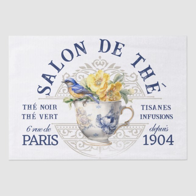 Salon de Thé Tearoom French Bird Teacup Decoupage  Tissue Paper (Front)