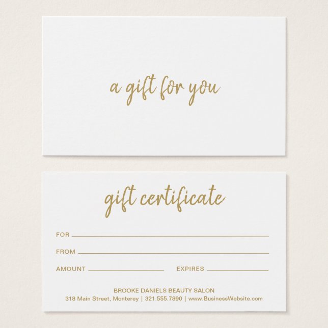 Salon Elegant Gold Business Gift Certificate (Front & Back)
