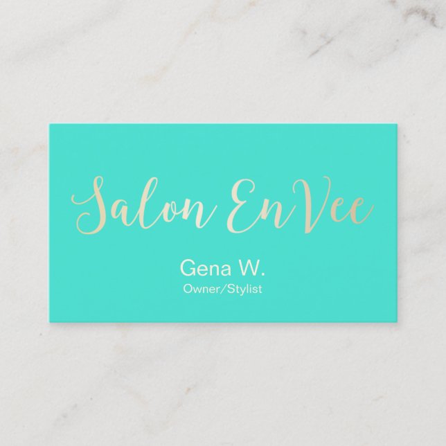 Salon Envee Custom Hair Stylist Modern Turquoise Business Card (Front)