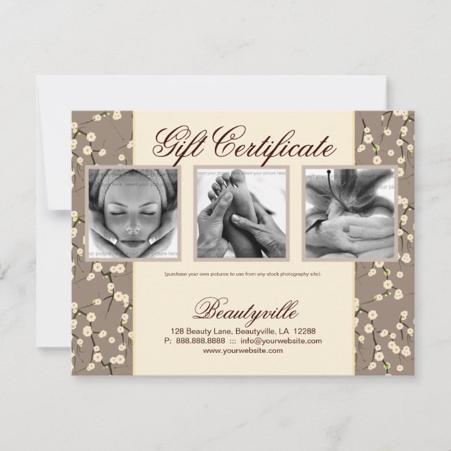 Salon Gift Card Cherry Blossom Floral Cream Photo (Front)