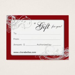 Salon Gift Card Spa Floral Swirls Red White