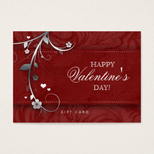 Salon Gift Card Spa Flower Floral Red Hearts Silve