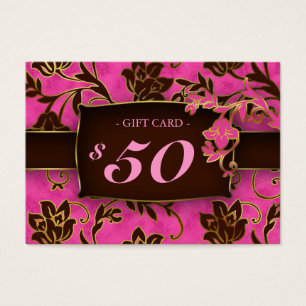 Salon Gift Card Spa Gold Floral Pink Brown $50