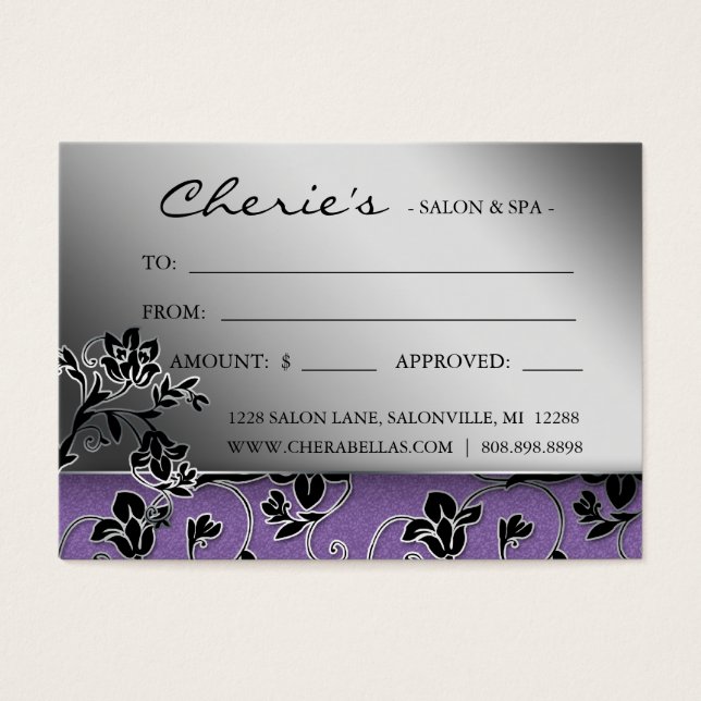 Salon Gift Card Spa Purple Floral (Front)