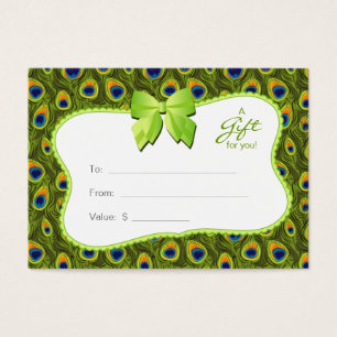 Salon Gift Card Spa Valentine's Day Peacock Animal
