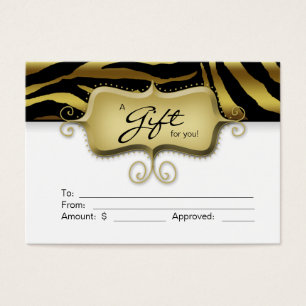 Salon Gift Card Spa Zebra Animal Gold Black