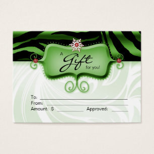 Salon Gift Card Spa Zebra Animal Green Black Xmas