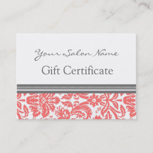 Salon Gift Certificate Coral Grey Damask