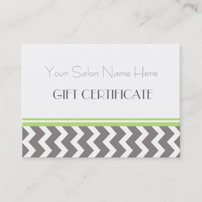 Salon Gift Certificate Lime Grey Chevron (Front)