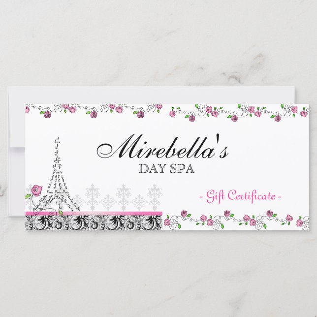 Salon Gift Certificate Paris Eiffel Tower Roses (Front)