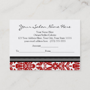 Salon Gift Certificate Red Black Damask