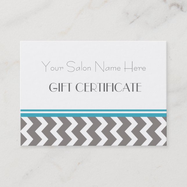 Salon Gift Certificate Teal Grey Chevron (Front)