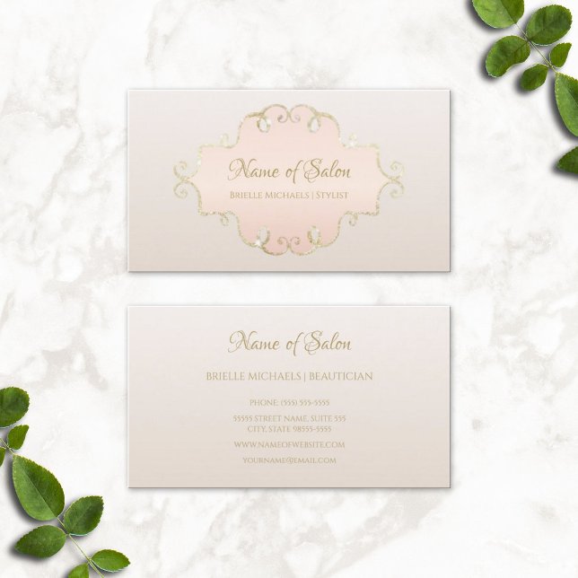 Salon Glitter Glam Frame and Chic Pink Bow Business Card (Salon Glitter Glam Frame and Chic Pink Bow Business Cards)