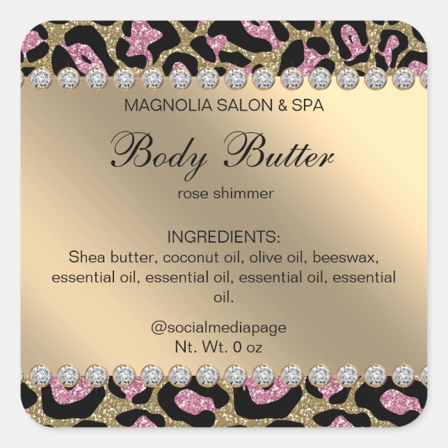 Salon Glitter Leopard Pink Square Sticker (Front)