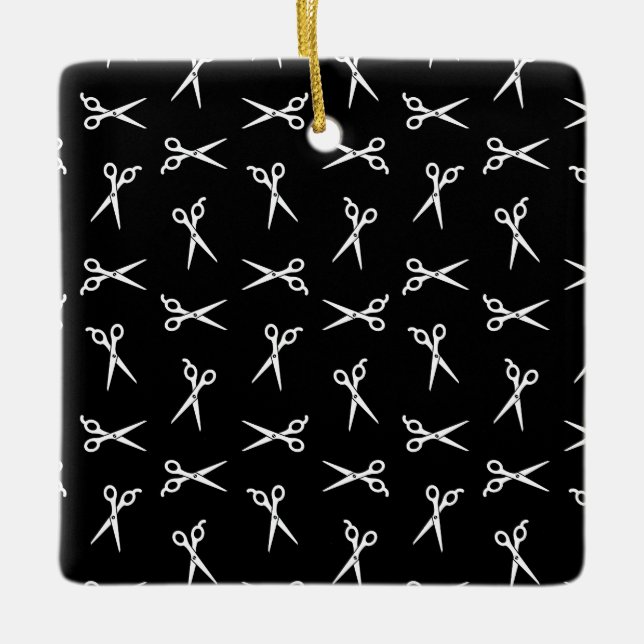 Salon Hair Scissors Print Pattern Barber Shears Ceramic Ornament (Front)