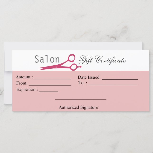 Salon Hair Stylist Cosmetologist Gift Certificate (Front)