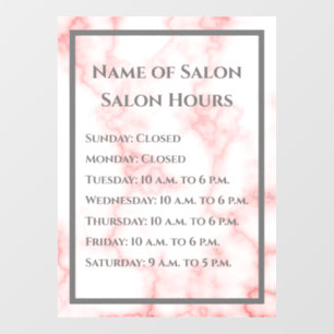 Salon Hours Faux Pink Marble Business Template