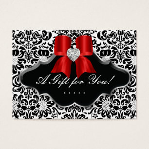 Salon Jewelry Gift Card Bow Floral Damask Red Silv
