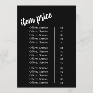 Salon Logo Price List Menu Note Card