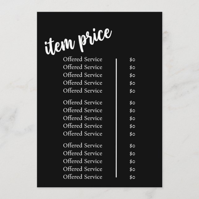 Salon Logo Price List Menu Note Card (Front)