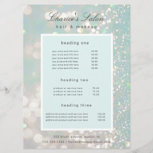 salon luxurious shimmer pastel price card